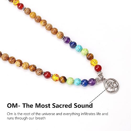 108 Mala Beads Necklace 7 Chakra Tree of Life Pendant Prayer Buddha Bracelets Healing Stone Yoga Men Women Jewelry - color: Stones Tibetan Jasper