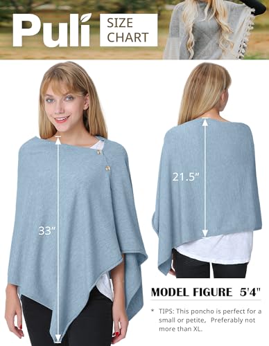 PULI Women's Versatile Knitted Shawls Scarf Poncho Sweater with Buttons Lightweight Spring Summer Fall Wraps - color: A-light Blue