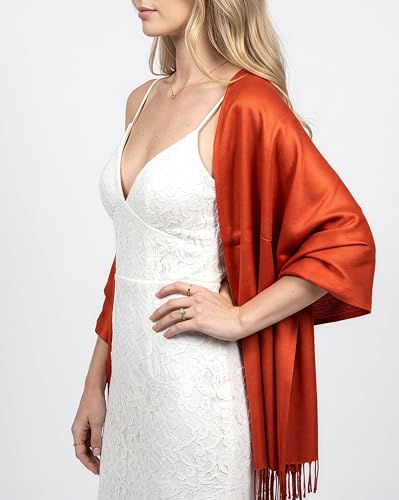 Achillea Lightweight Pashmina Scarf for Women – Soft Silky Shawl Wrap for Evening Dresses, Bridesmaids & Everyday Wear - color: Burnt Orange