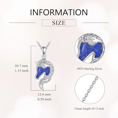 Animal Necklace 925 Sterling Silver Pendant Jewelry Gift for Women Animal Lover - style: Horse-lapis lazuli