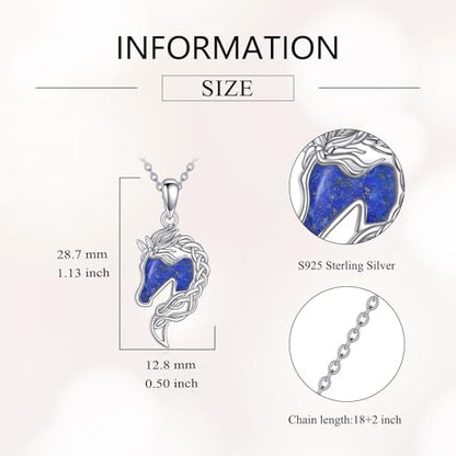 Animal Necklace 925 Sterling Silver Pendant Jewelry Gift for Women Animal Lover - style: Horse-lapis lazuli