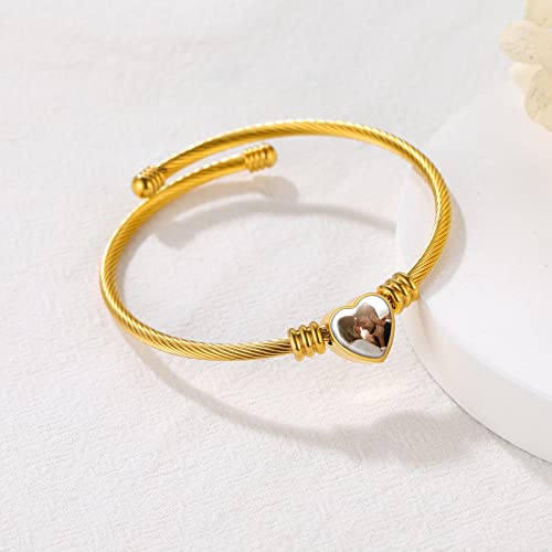 U7 Unisex Simple Cuff Bracelet 18K Real Gold Platinum Plated Fine Bracelets Fashion Jewelry Open Bangle Cuff Bracelets, Twisted or Heart Style - color: K.Heart photo-gold