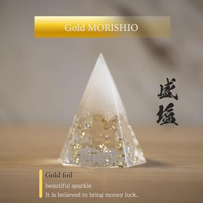 MORISHIO Japanese Orgone Pyramid, Salt purification zen lucky ornaments (Gold) - color: Gold