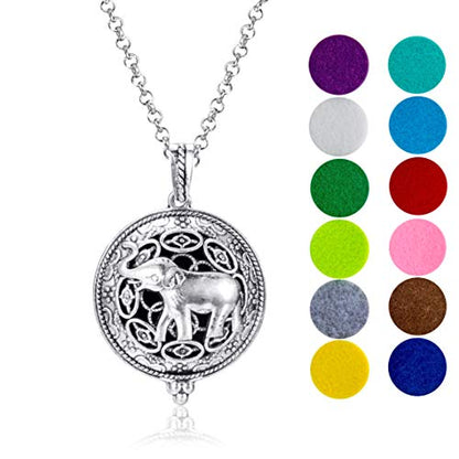 Wild Essentials Elephant Essential Oil Diffuser Necklace Gift Set with Inner Calm & Relax Oils – Nickel Free Alloy Pendant with 12 Color Pads – USA Made Oils & Perfume Necklace – Family Company - color: Silver Elephant, size: 2 Oils