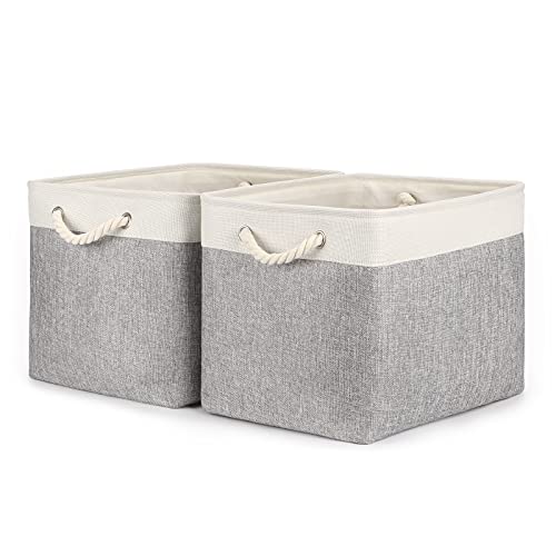 Bidtakay Storage Baskets for Organizing Large Storage Bins for Shelves 2 Pack 16x12 in Fabric Baskets for Blanket Nursery Toy Storage Collapsible Organizer Bins Closet Organizers Storage-Grey&White - color: White&Grey, size: 2 Pack-L-16x11.8x11.8 In