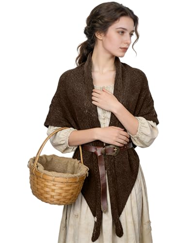 L'VOW Viking Knitted Sontag Shawl Sweater Wrap for Women - Celtic Tribal Triangle Scarf Renaissance Wedding - color: Brown