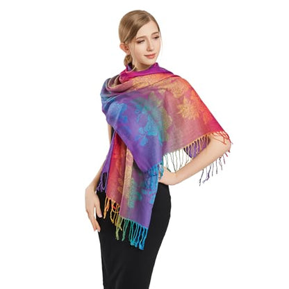 Rave Pashmina Scarf, Fashion Colorful Shawls and Wraps Soft Festival Scarves - color: C-purple (Flower Pattern)