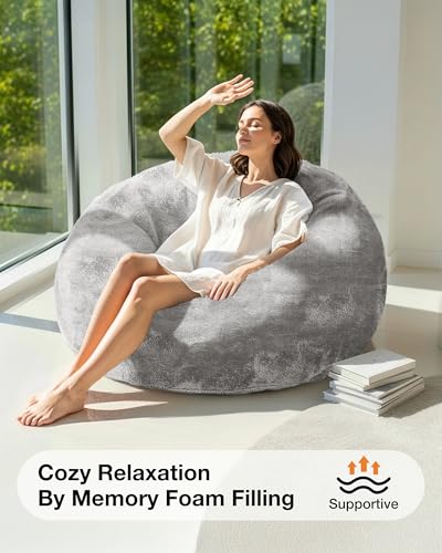 YEFU Bean Bag Chair for Adults: 4-in-1 Convertible Giant Bean Bag Bed, Overstuffed Memory Foam Floor Couch with Two Machine Washable Covers, Large Chair Bed for Living Room Bedroom, Full Grey - size: Full