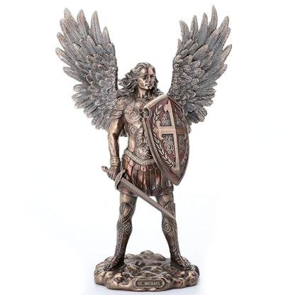 Veronese Design 14 Inch Saint Michael The Archangel in Battle Armor Cold Cast Resin Statue Antique Bronze Finish Sculpture