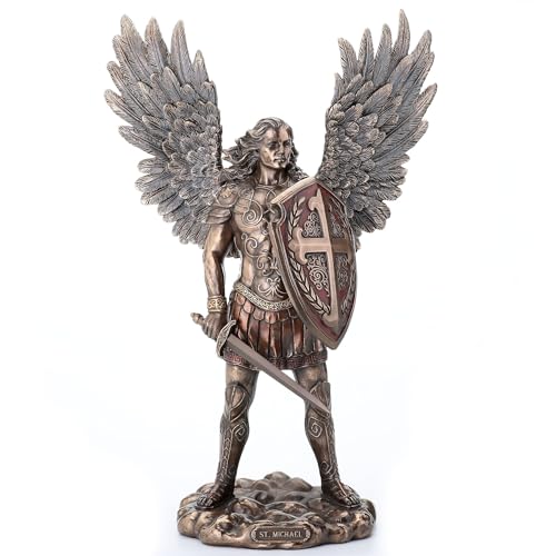 Veronese Design 14 Inch Saint Michael The Archangel in Battle Armor Cold Cast Resin Statue Antique Bronze Finish Sculpture