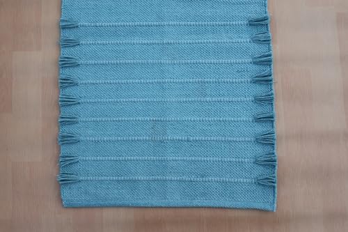 Jaipur Art & Rugs Cotton Yoga Rug - Eco-Friendly Hand-Woven Thick Mat (24”x72”x5mm) for Everyday Fitness at Home - Comfortable & Extra-Long - color: Sky Blue