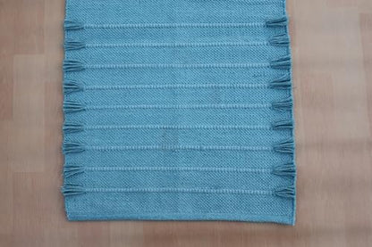 Jaipur Art & Rugs Cotton Yoga Rug - Eco-Friendly Hand-Woven Thick Mat (24”x72”x5mm) for Everyday Fitness at Home - Comfortable & Extra-Long - color: Sky Blue