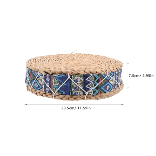 PRETYZOOM Straw Woven Meditation Cushion 30cm Diameter X 7cm Height Natural Corn Husk Floor Pillow for Yoga and Home Seating, Japanese Tatami Style Seat Pad