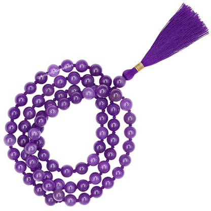 Amazing Gemstone Japa Mala 108 Prayer Beads Necklace and Wrist Mala Bracelet for Meditation - color: Amethyst, size: Hand Knotted