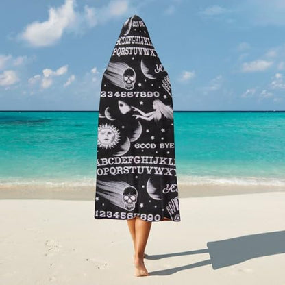 Skull Moon Sun Gothic Witch Board Seamless Black Large Size Comfortable Hooded Blanket, Warm Blanket 60"x80" - color: Skull Moon Sun Gothic Witch Board Seamless Bl, size: 60"x80"