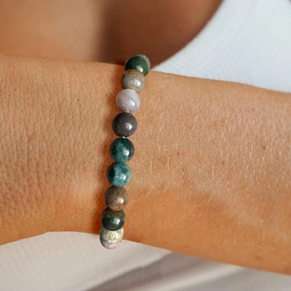 Crystal Beaded Bracelets for Women 4mm Clear Quartz Bead Handmade Gemstone Stretch Elastic Bracelet Natural Stone Crystal Healing Reiki Spiritual Jewelry Gifts - color: India Agate, size: 8mm