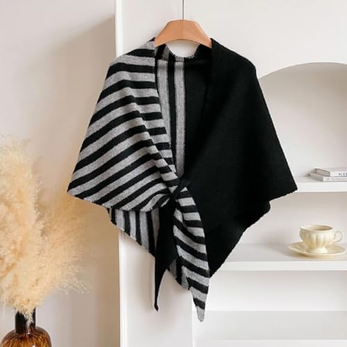 Women Pashmina Shawl Wraps Knitted Shawls and Wraps Cardigan Cape Wool Cashmere Shoulder Top Sweater Shawl Scarf - color: Stripe Black