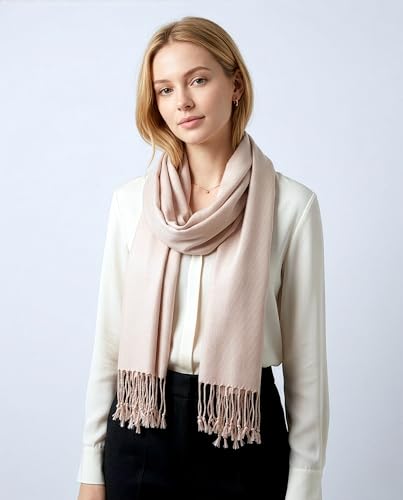 Achillea Lightweight Pashmina Scarf for Women – Soft Silky Shawl Wrap for Evening Dresses, Bridesmaids & Everyday Wear - color: Cream/Beige