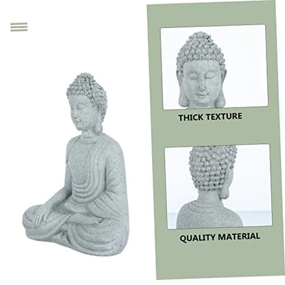 Happyyami Sandstone Buddha Statue Zen Style Home Balcony Decor Indoor Micro Landscape Ornament for Meditation and Relaxation