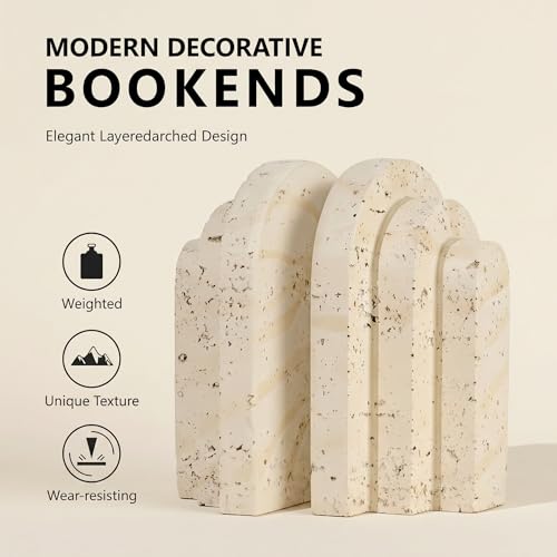 Book Ends for Heavy Books, Decorative Bookends for Shelves, Durable Book Holder & Shelf Decor, Non-Slip Book Stopper, Office Bookshelf Organizer (Set of 2)