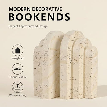 Book Ends for Heavy Books, Decorative Bookends for Shelves, Durable Book Holder & Shelf Decor, Non-Slip Book Stopper, Office Bookshelf Organizer (Set of 2)