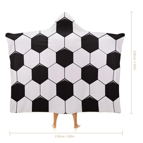 Soccer Ball White and Black Large Size Comfortable Hooded Blanket, Warm Blanket 50"x60" - color: Soccer Ball White and Black, size: 50"x60"