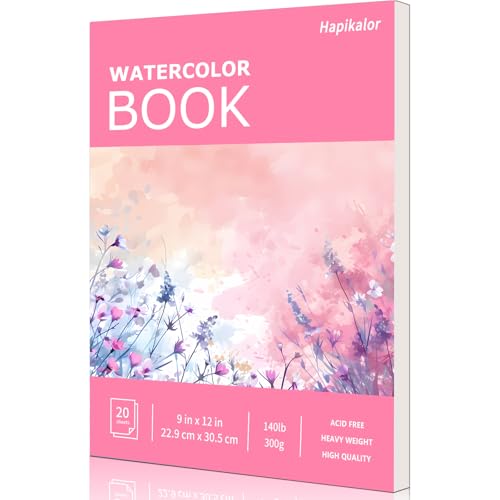 Watercolor Paper Pad 9x12, 140lb/300gsm Cold Press Drawing Paper, 20 Sheets Acid-Free Artist Sketchbook for Wet Media, Gouache & Acrylic, Double Sided Painting Paper (Pink Cover) - color: Pink, size: 9" x 12" Pad