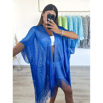 Sparkle Metallic Evening Shawls for Women formal Party Dresses Beach Travel Cardigan Shawl Wrap for Swimsuit - color: R-royal Blue