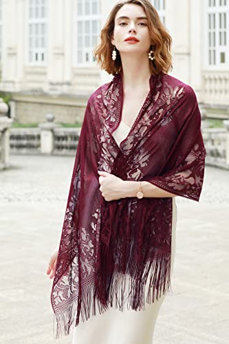 RIIQIICHY Shawls and Wraps for Evening Dresses Scarfs for Women Pashmina Wedding Formal Shawl - color: Burgundy-2
