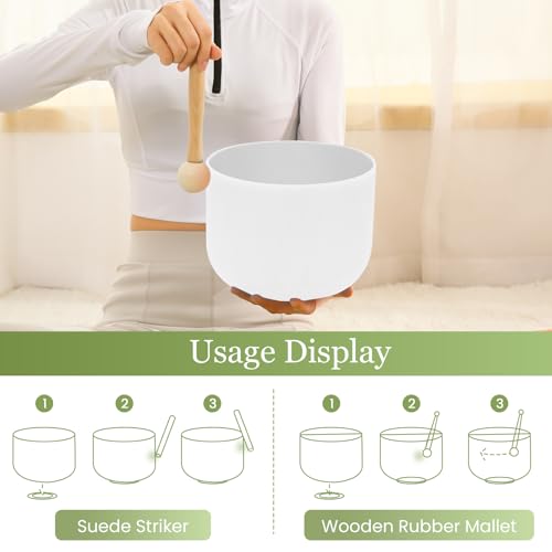 432HZ 8 Inchs G Note White Frosted Crystal Singing Bowl for Meditation Healing Yoga Chakra Quartz Crystal Sound Bowls with Heavy Duty Carry Case and Rubber Mallet,Suede Striker,O-rings - color: G Note White, size: 8 inch Throat Chakra