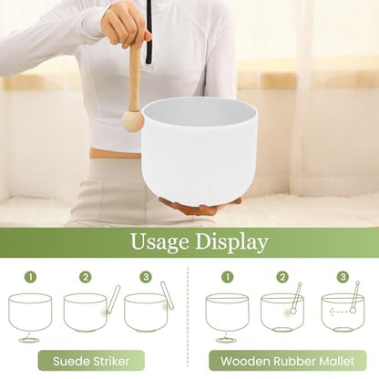 432HZ 8 Inchs G Note White Frosted Crystal Singing Bowl for Meditation Healing Yoga Chakra Quartz Crystal Sound Bowls with Heavy Duty Carry Case and Rubber Mallet,Suede Striker,O-rings - color: G Note White, size: 8 inch Throat Chakra