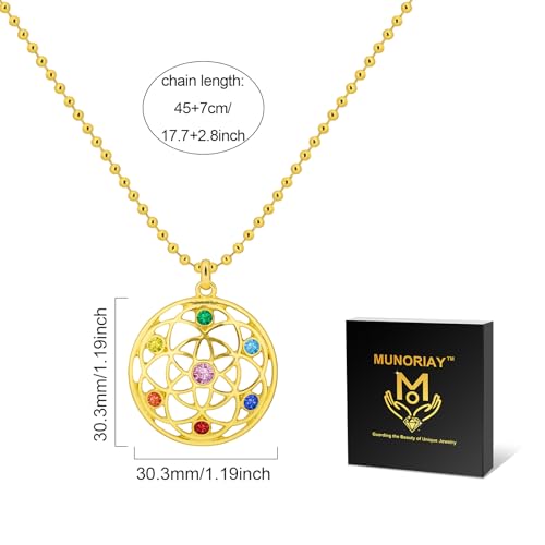 Flower of Life Necklace: 18K Gold Plated Sacred Geometry Buddhist Chakra Mandala with Diamond Pendant Necklaces Yoga Spiritual Amulet Jewelry Meditation Gift for Women Men - color: gold
