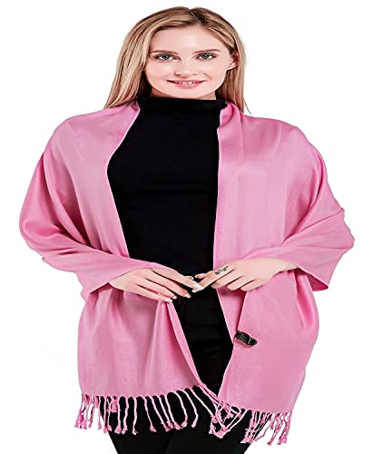 CJ Apparel Solid Color Tassels Design Nepalese Shawl Scarf Wrap Stole Throw Head Wrap Pashmina Gift Hand Made in Nepal New - color: Pink