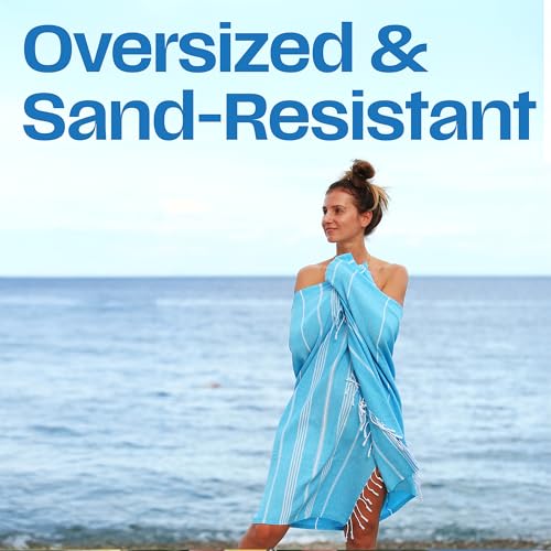 Lina Turkish Beach Towel Peshtemal (38" x 71"), Sand-Free, Large & Quick-Dry, Lightweight Pool Towels for Travel, Soft 100% Turkish Cotton & Pre-Washed, Ideal for Spa or Bath, Turquoise - color: Turquoise