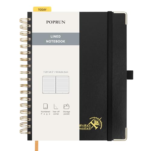 POPRUN Lined Spiral Journal Notebook for Women & Men, B5-7.25 x 9.5in, 220 Pages, 120 GSM College Ruled Notebooks, Hardcover Journals for Work, School, Note Taking Writing, Journaling, Black - color: Black, size: 7.25 x 9.5 inches