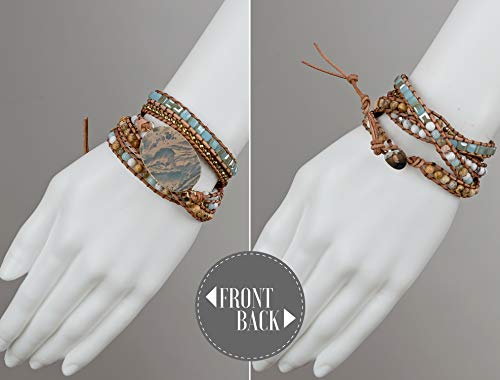 New! Dazzling Handmade Leather Wrap Bracelet Collection - style: 5 Wrap Agalmatolite