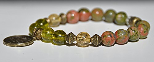 Tree of Life Unakite Gemstone Bracelet, Peridot Mala Bracelet, Citrine prosperity Bracelet,Buddhist Bracelet,Boho Zen Bracelet, Reiki meditation