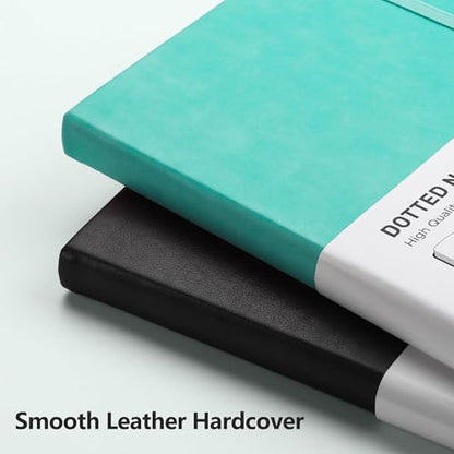 RETTACY Dotted Journal Notebook, 2-Pack, 160 Numbered Pages per Pack, A5 Medium Size (5.7'' x 8.3''), 120 GSM Thick Paper, Leather Hardcover, for Journaling, Planning, Tracking (Black & Mint) - color: Black & Mint, style: Dotted