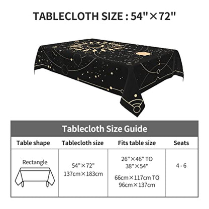 Cafl Tarot Tablecloth Sun Star Moon Tablecloth Waterproof Wrinkle Free Rectangle Table Cloth for Dining Room 54 x 72 Inch