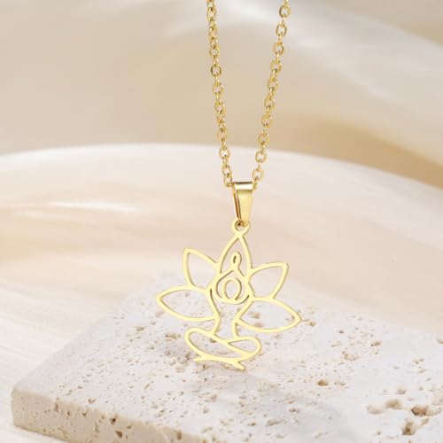 UNIFT Lotus Meditation Necklace For Women Stainless Steel Om Yoga Spiritual Symbol Hollow Out Hindu Yoga Jewelry Inspirational Amulet Gift - color: gold