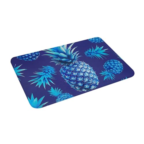 Blue Pineapple Printed Flannel Non - Slip Floor Mat 16x24in - Soft Plush Microfiber Rug for Every Indoor Space - color: Blue Pineapple