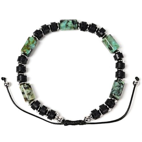Natural Stone Adjustable Wristband for Courage, Protection & Wealth, 7 Inch Adjustable Gemstone Gift - color: African Turquoise