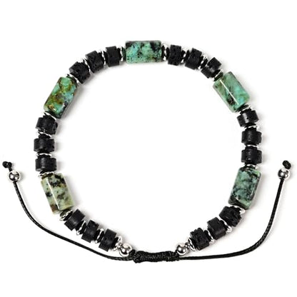 Natural Stone Adjustable Wristband for Courage, Protection & Wealth, 7 Inch Adjustable Gemstone Gift - color: African Turquoise