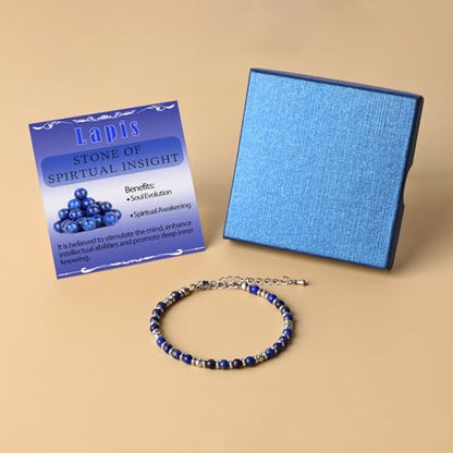 LPBeads Beaded Bracelets for Women Energy Gemstone Charm Jewelry Adjustable Bracelet Gifts for Mom, Daughter, Wife, Friends, Bestie - color: Lapis Lazuli