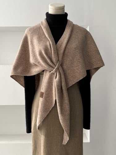 Women Pashmina Shawl Wraps Knitted Shawls and Wraps Cardigan Cape Wool Cashmere Shoulder Top Sweater Shawl Scarf - color: Khaki