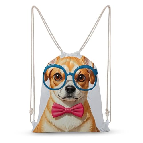 Pet Dog Soft Bow Tie, Oversized Glasses Drawstring Backpack Sport Gym Bags Yoga Shopping Travel Casual Daypacks for Women Men - color: Pet Dog Soft Bow Tie, Oversized Glasses