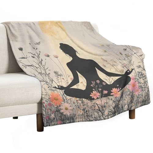 Moon Garden Meditating Throw Blanket for Couch Bed, Soft Cozy Yoga Novelty Floral Fantasy Sofa Decor Blankets for Women, Men, 30"x40" - color: Moon Garden Meditating, size: 30"x40"
