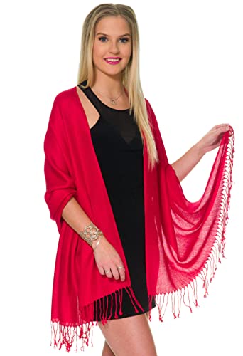 Pashmina Shawls and Wraps for Evening Dresses, Large Soft Pashminas Wedding Shawl - color: Red