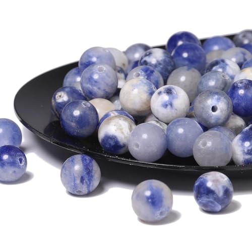 About 60pcs 6mm Natural Stone Beads White Blue Sodalite Beads Energy Crystal Power Gemstone for Jewelry Making, DIY Bracelet Necklace - color: Blue White Sodalite, size: 6mm