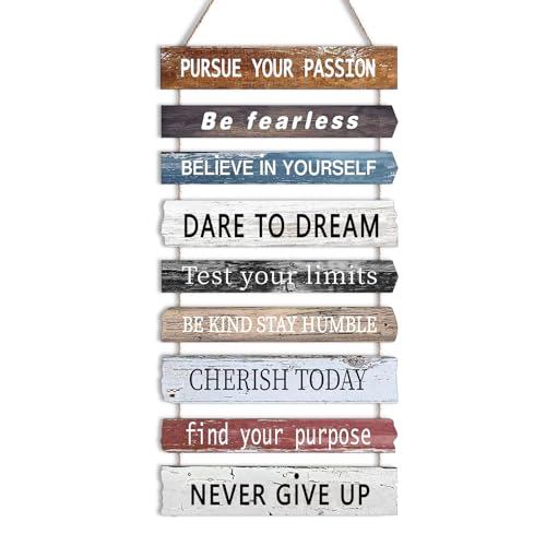 Joyhawk Motivational Wall Art Decor with Positive Quotes, Inspirational Wall Art Room Decor for Teen Girls Women, Rustic Wall Hanging Plaque Sign for Home Office Living Room Bathroom - 12x24 inch - color: pursue your passion